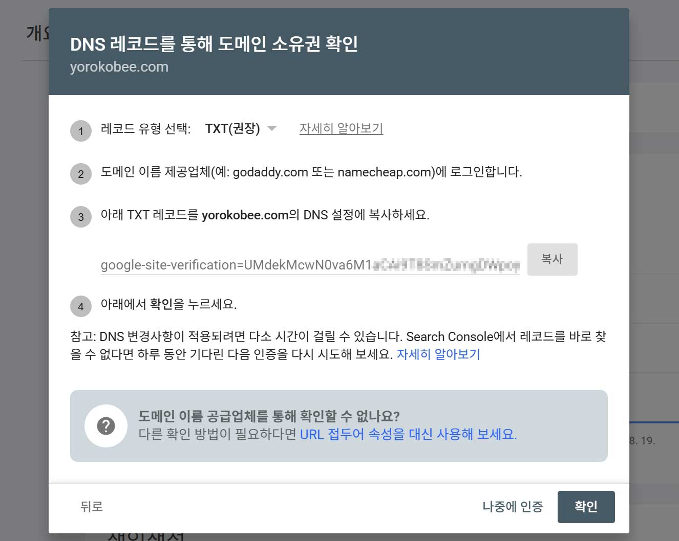 DNS 레코드를 통해 도메인 소유권 확인
